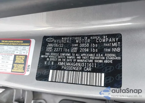 2022 Hyundai Elantra Sel from USA, damaged, VIN KMHLM4AG4NU311611